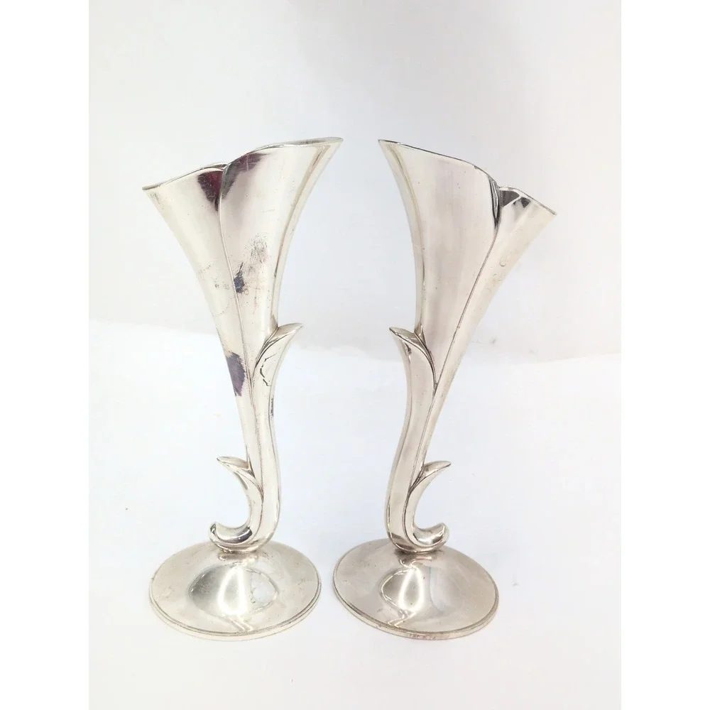 Pair Of Vintage Art Nouveau Godinger Silver Plated Bud Vase 7.5